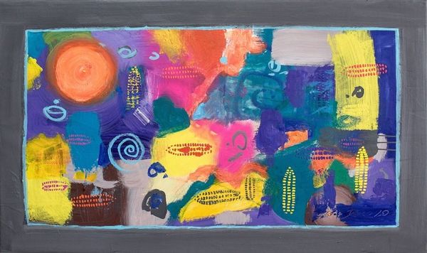 Alternate image for Signed Stretched Acrylic and Oil Abstract Painting in Blue Sowing Moon