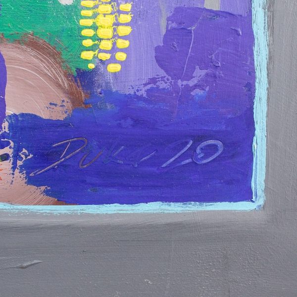 Alternate image for Signed Stretched Acrylic and Oil Abstract Painting in Blue Sowing Moon