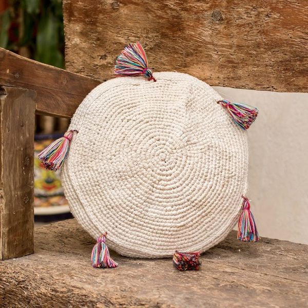 Alternate image for Ivory Macrame Round Cushion Cover Natural Effect