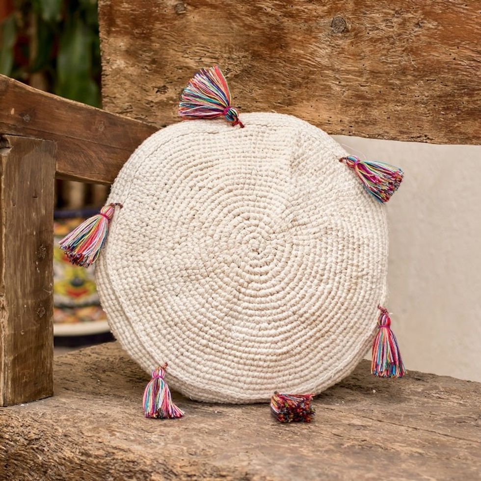 Ivory Macrame Round Cushion Cover 'Natural Effect'