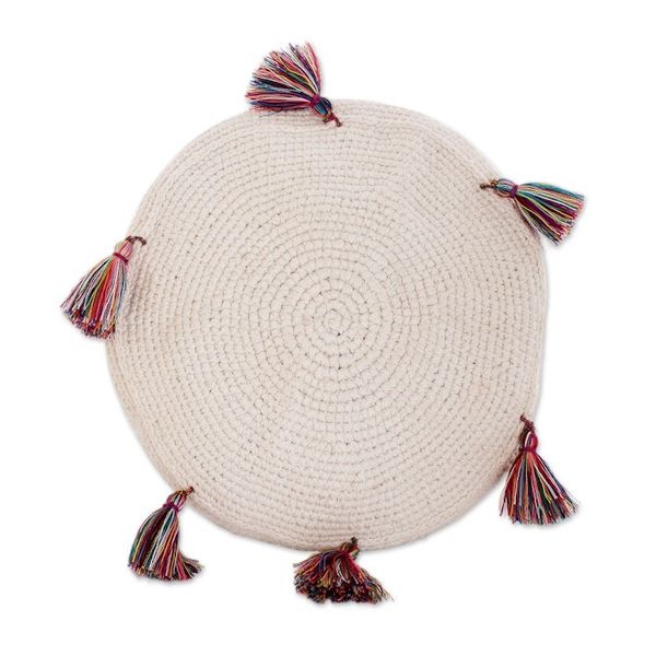 Alternate image for Ivory Macrame Round Cushion Cover Natural Effect