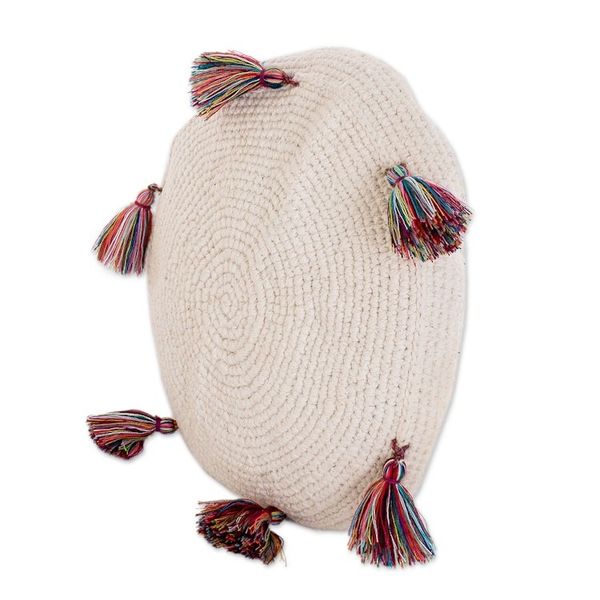 Alternate image for Ivory Macrame Round Cushion Cover Natural Effect