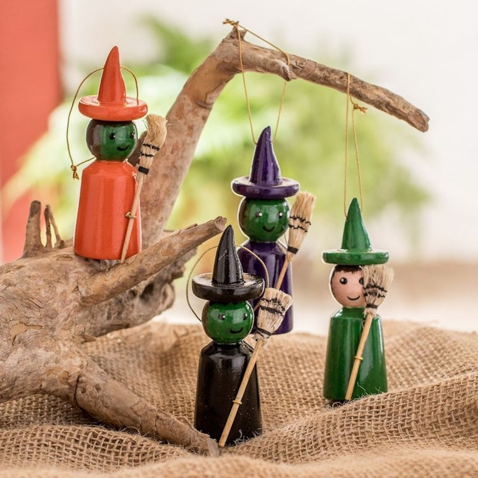 Reclaimed Wooden Ornaments from Guatemala Set of 4 'Halloween'