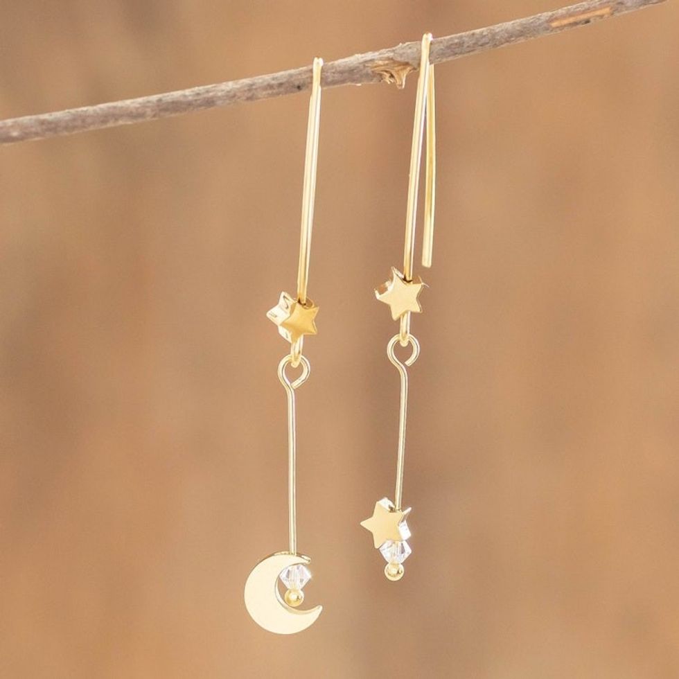 18K Gold Plated and Crystal Dangle Earrings from Costa Rica 'Costa Rican Night'