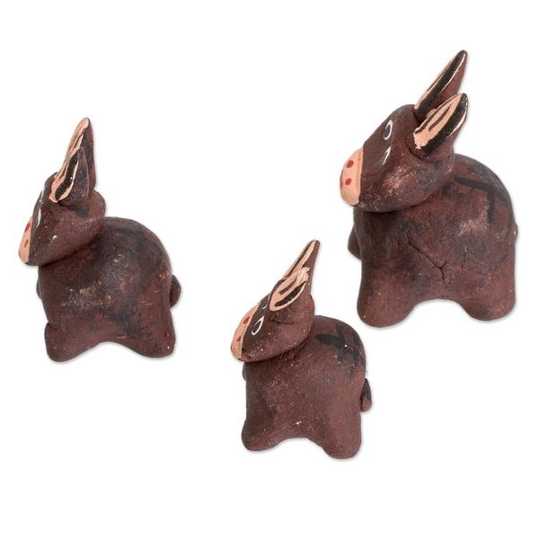 Alternate image for Set of 3 Hand-painted Donkey Shaped Ceramic Figurines Brown Donkey Family
