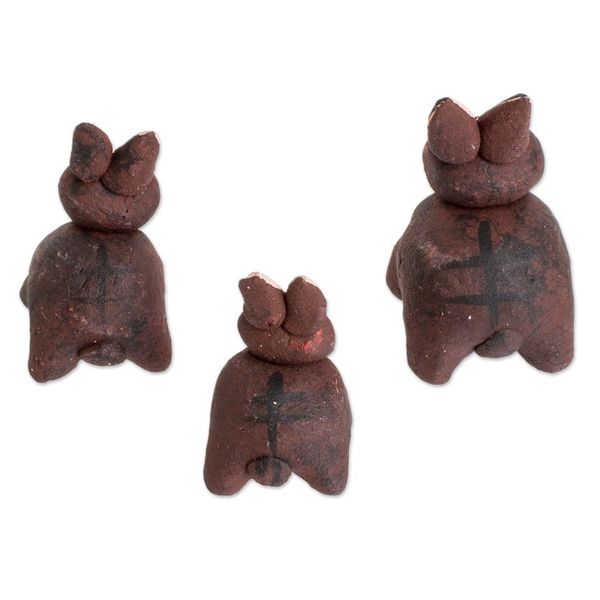 Alternate image for Set of 3 Hand-painted Donkey Shaped Ceramic Figurines Brown Donkey Family