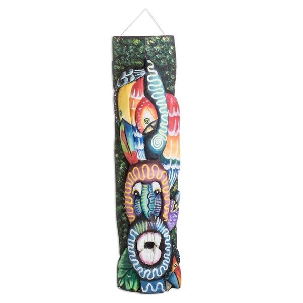 Alternate image for Balsa Wood Mask with Hand-Painted Animal and Floral Motifs Jungle Diversity