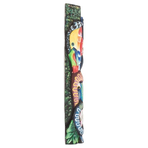Alternate image for Balsa Wood Mask with Hand-Painted Animal and Floral Motifs Jungle Diversity