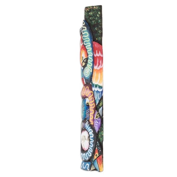 Alternate image for Balsa Wood Mask with Hand-Painted Animal and Floral Motifs Jungle Diversity