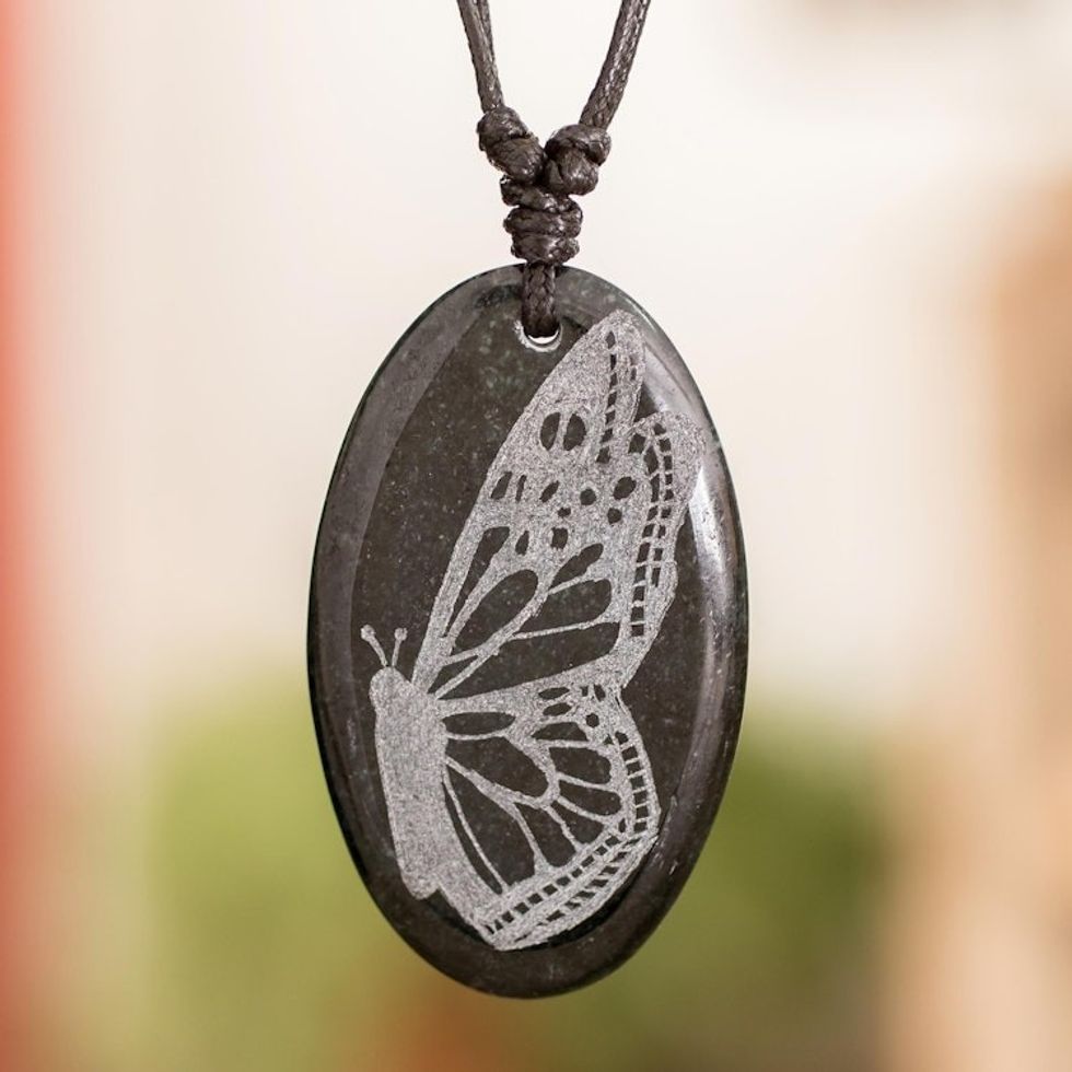 Butterfly-themed Unisex Adjustable Jade Pendant Necklace 'Evolution Butterfly'