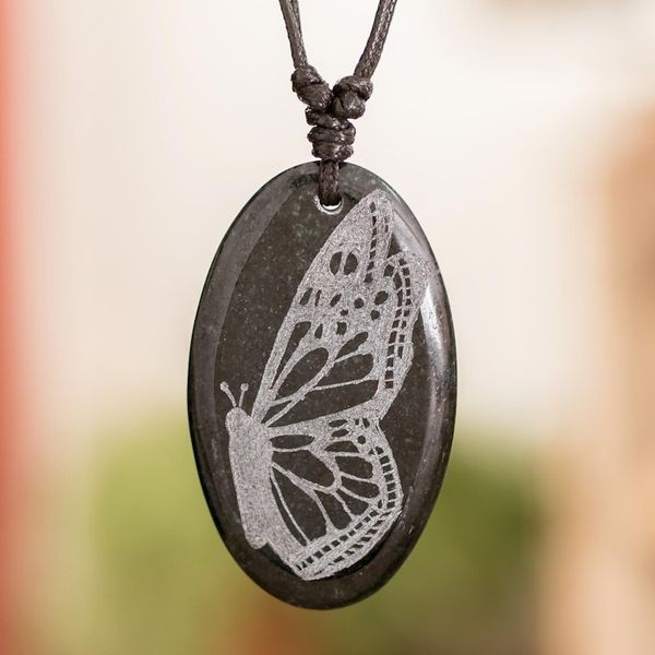 Alternate image for Butterfly-themed Unisex Adjustable Jade Pendant Necklace Evolution Butterfly