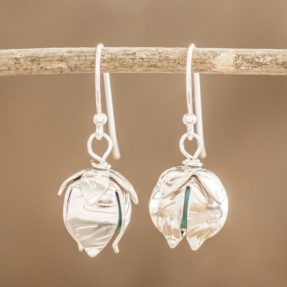 Floral 925 Sterling Silver Dangle Earrings from Costa Rica 'Turquoise Awakening'