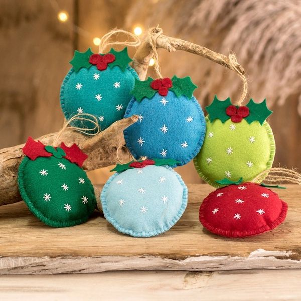 Alternate image for Set of 6 Handmade Felt Ornaments in Colorful Palette Joyous Sparks