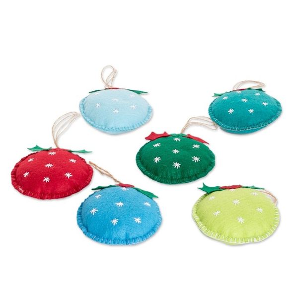 Alternate image for Set of 6 Handmade Felt Ornaments in Colorful Palette Joyous Sparks
