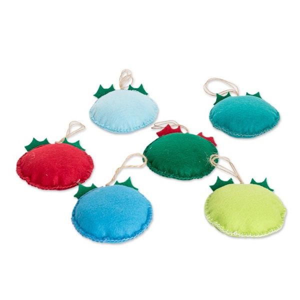 Alternate image for Set of 6 Handmade Felt Ornaments in Colorful Palette Joyous Sparks
