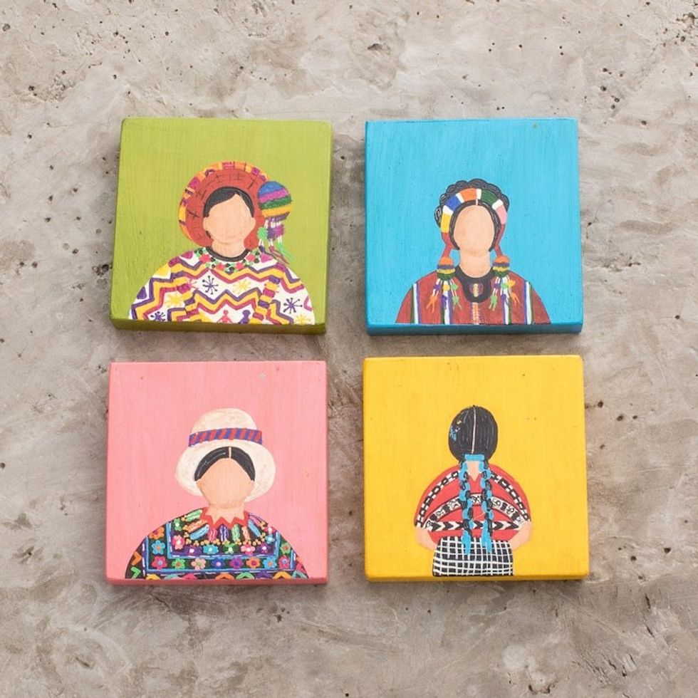 Hand-Painted Traditional Pine Wood Wall Art Set of 4 'Commemorative Garments'