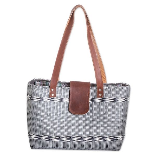 Alternate image for Handwoven Recycled Vinyl Cord Grey Shoulder Bag Grey Winter