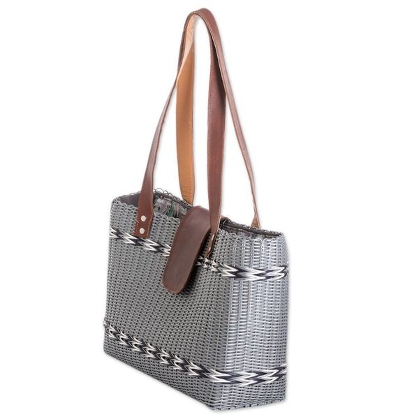Alternate image for Handwoven Recycled Vinyl Cord Grey Shoulder Bag Grey Winter