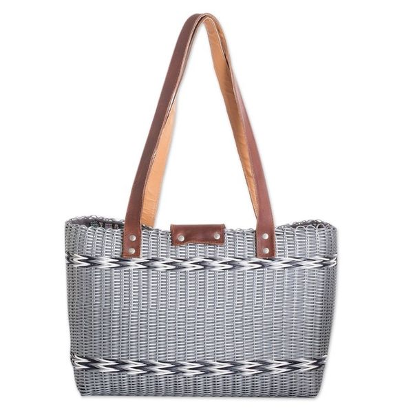 Alternate image for Handwoven Recycled Vinyl Cord Grey Shoulder Bag Grey Winter