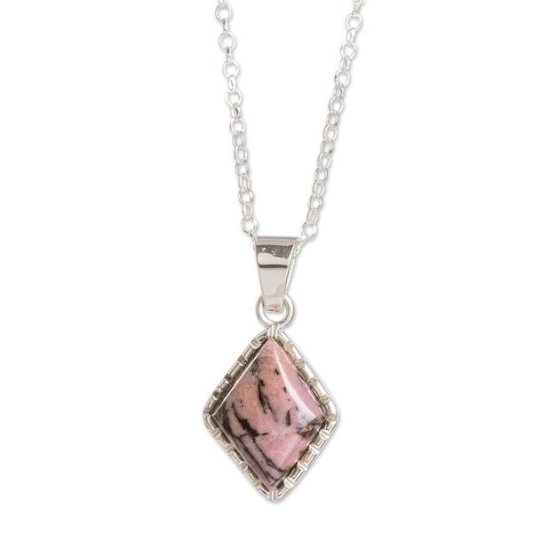 Alternate image for Guatemalan Sterling Silver Necklace with Rhodonite Pendant Rhombus