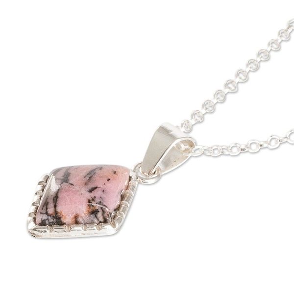 Alternate image for Guatemalan Sterling Silver Necklace with Rhodonite Pendant Rhombus