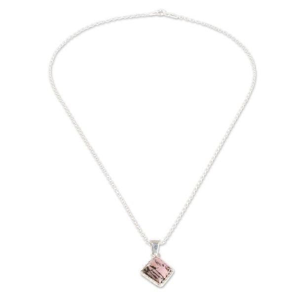 Alternate image for Guatemalan Sterling Silver Necklace with Rhodonite Pendant Rhombus
