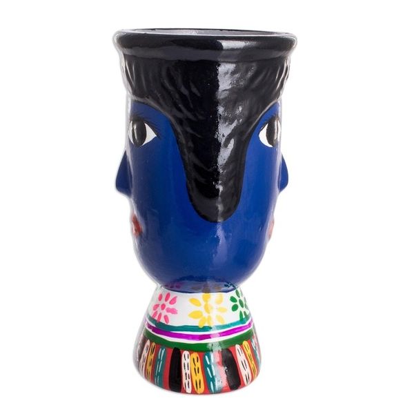 Alternate image for Blue Hand-Painted Double Face Ceramic Flower Pot St. Anthony