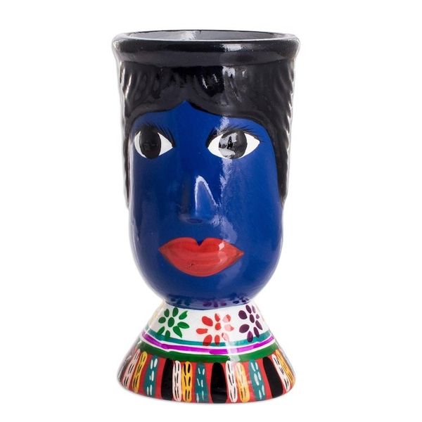 Alternate image for Blue Hand-Painted Double Face Ceramic Flower Pot St. Anthony