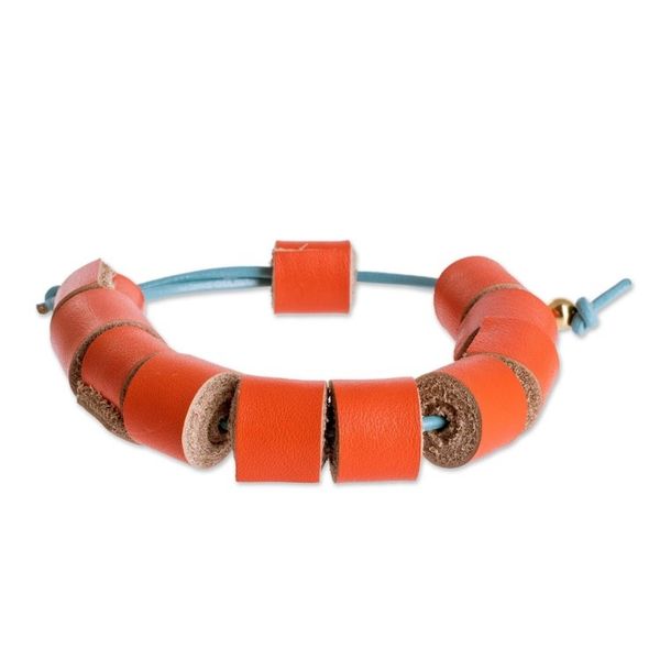 Alternate image for Costa Rica Handmade Eco Friendly Flame Red Leather Bracelet Flame Red Cylinders