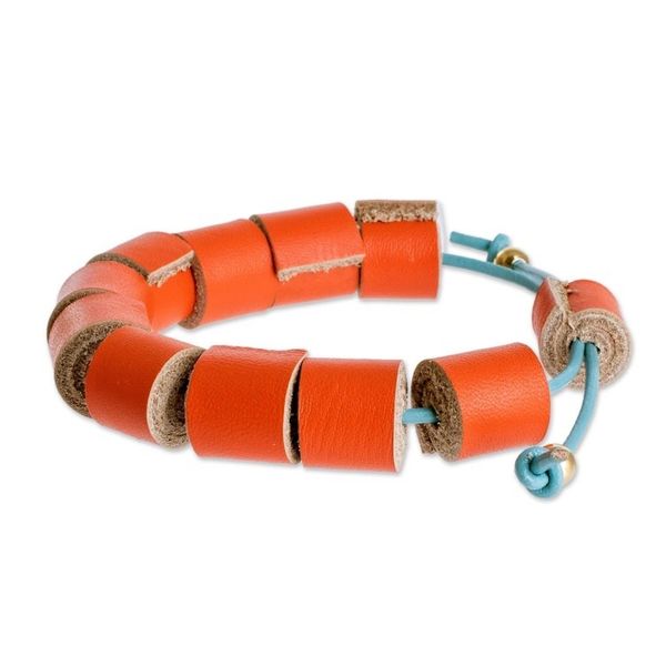 Alternate image for Costa Rica Handmade Eco Friendly Flame Red Leather Bracelet Flame Red Cylinders