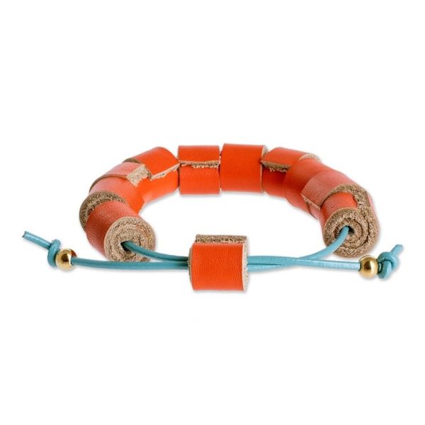 Alternate image for Costa Rica Handmade Eco Friendly Flame Red Leather Bracelet Flame Red Cylinders