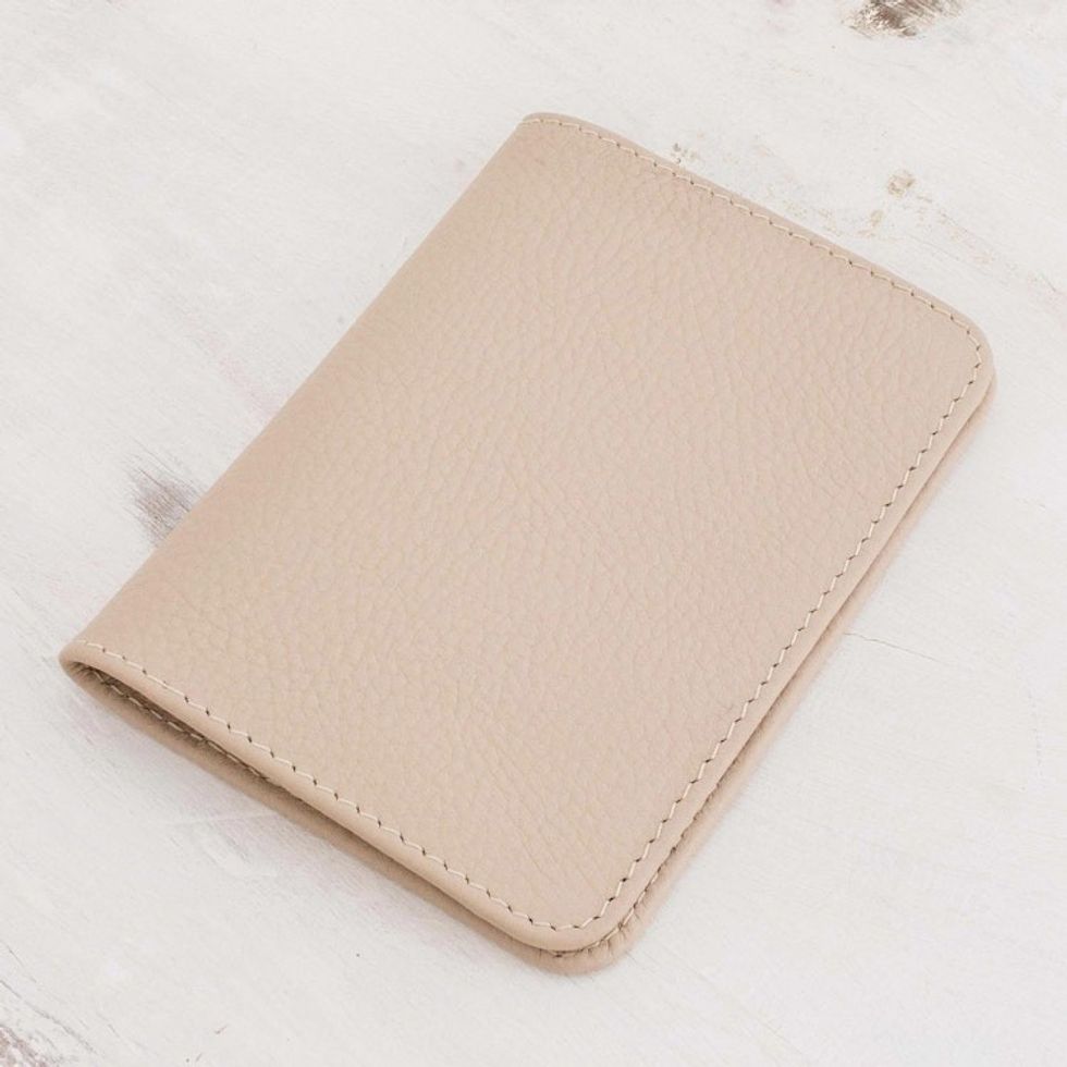 Beige Leather Passport Holder 'Travel the World in Beige'