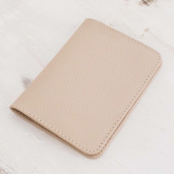 Alternate image for Beige Leather Passport Holder Travel the World in Beige