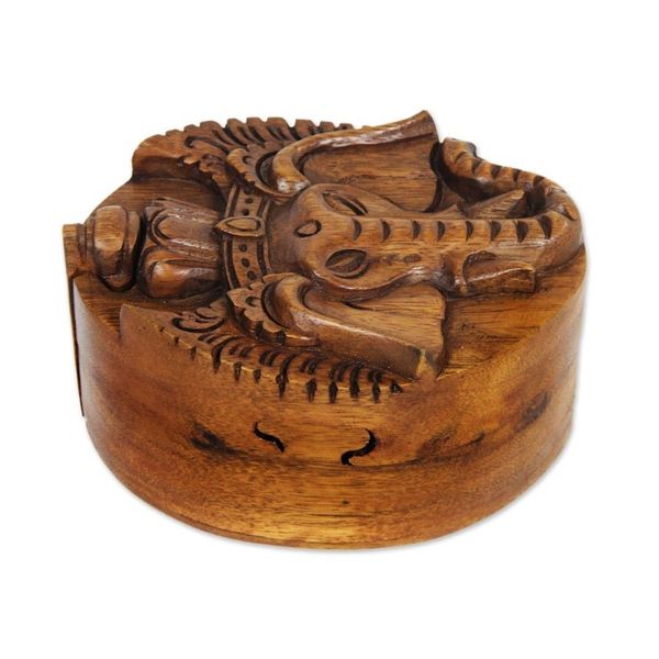 Alternate image for Hand Carved Balinese Wood Puzzle Box Auspicious Ganesha