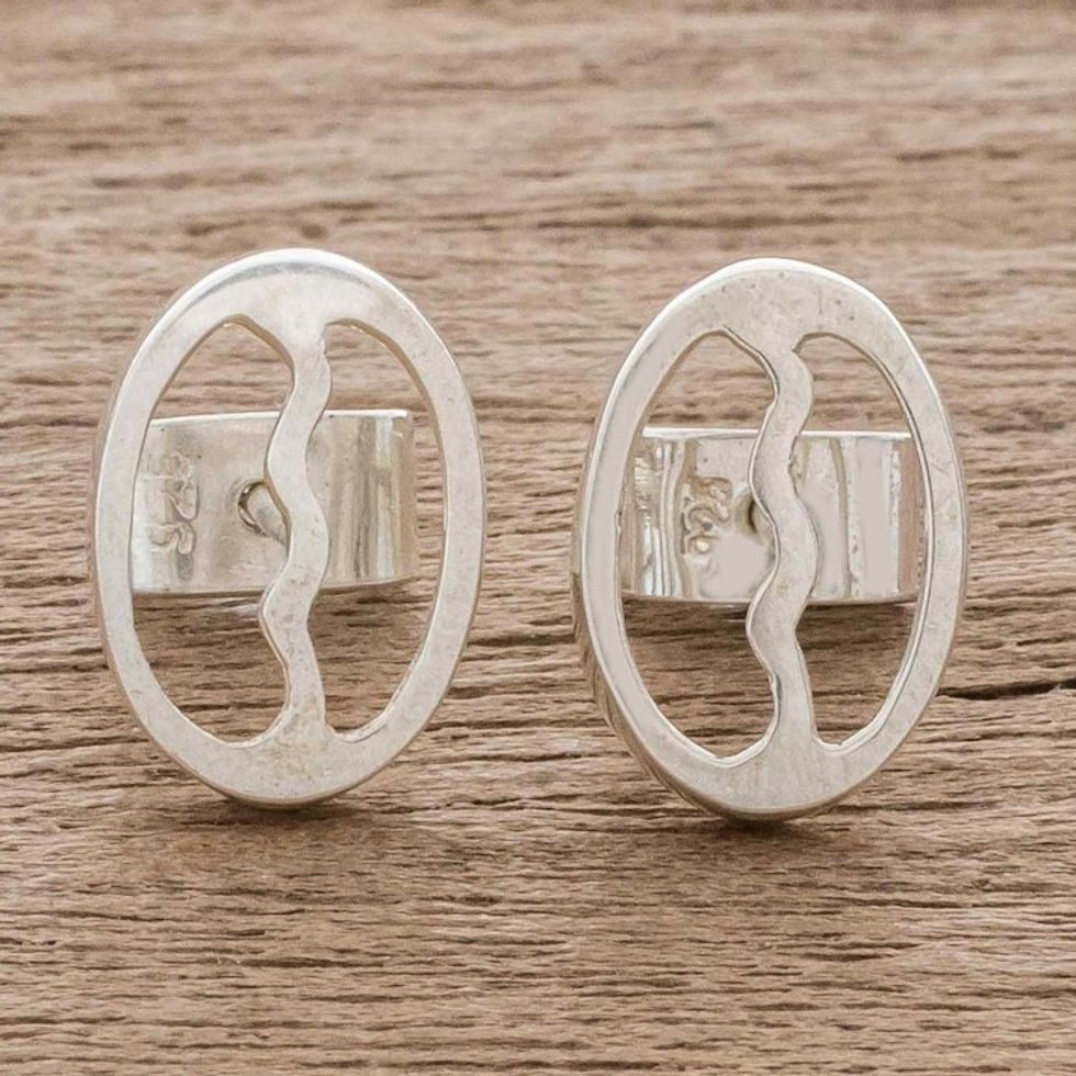 Sterling Silver Coffee Bean Stud Earrings from Guatemala 'Cafe Love'