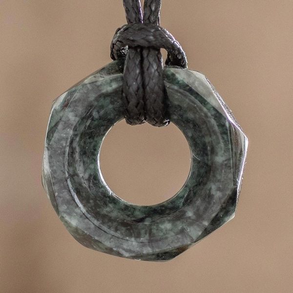 Alternate image for Faceted Dark Green Jade Pendant Necklace from Guatemala Dark Green Ancestral Treasure
