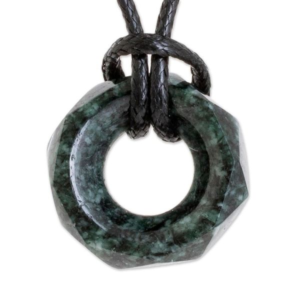 Alternate image for Faceted Dark Green Jade Pendant Necklace from Guatemala Dark Green Ancestral Treasure