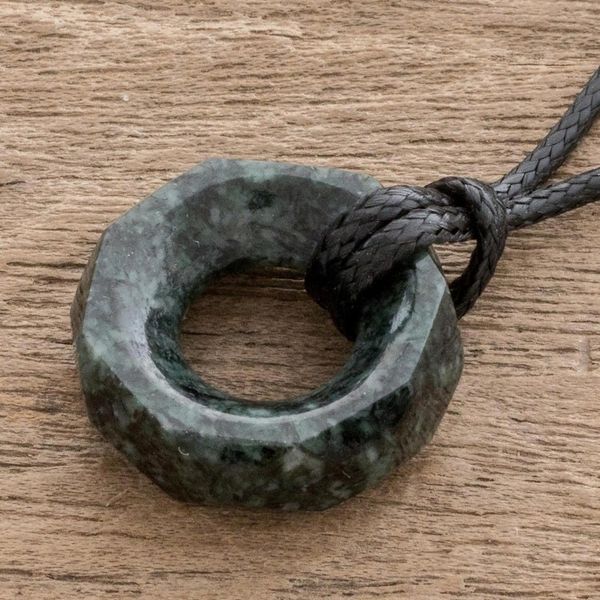 Alternate image for Faceted Dark Green Jade Pendant Necklace from Guatemala Dark Green Ancestral Treasure