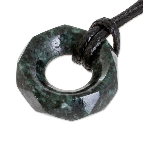 Alternate image for Faceted Dark Green Jade Pendant Necklace from Guatemala Dark Green Ancestral Treasure