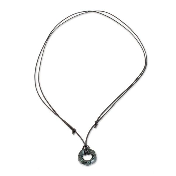 Alternate image for Faceted Dark Green Jade Pendant Necklace from Guatemala Dark Green Ancestral Treasure