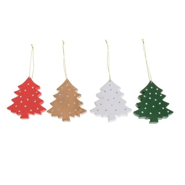 Alternate image for Assorted Wood Christmas Tree Ornaments Set of 4 Christmas Tree Color