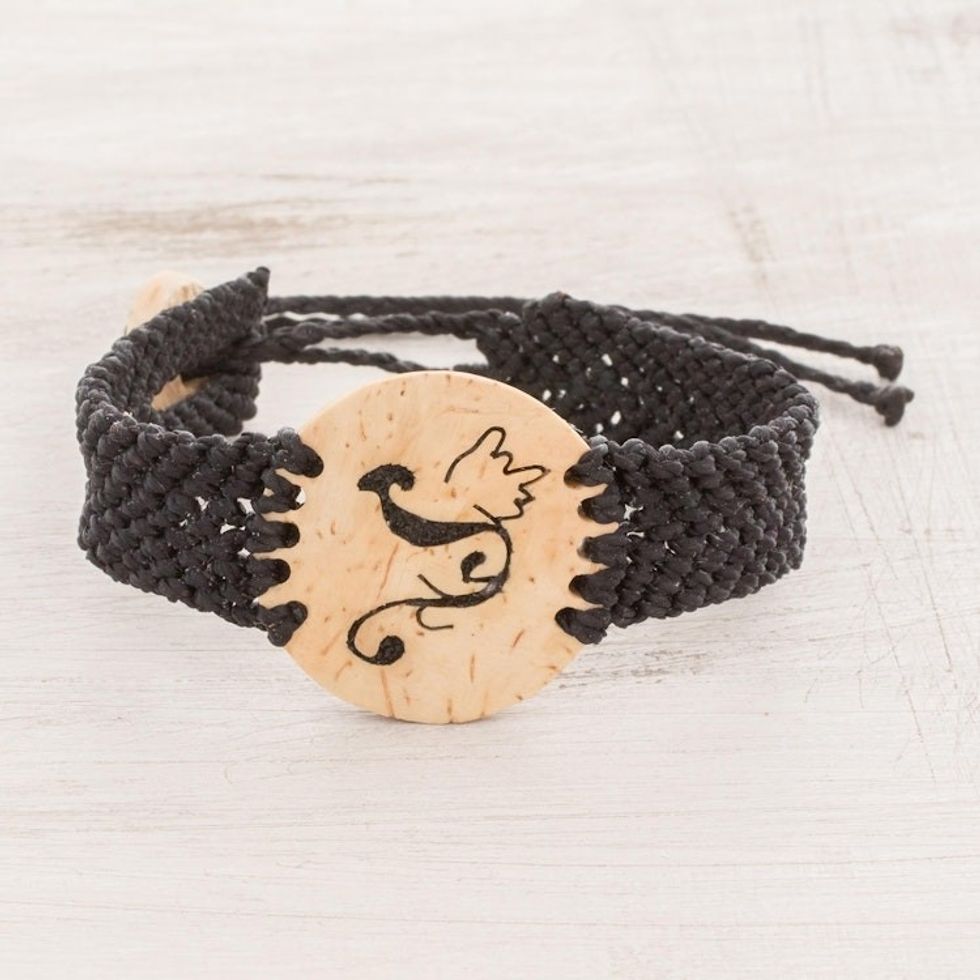 Phoenix Coconut Shell and Lava Stone Pendant Bracelet 'Abstract Phoenix'