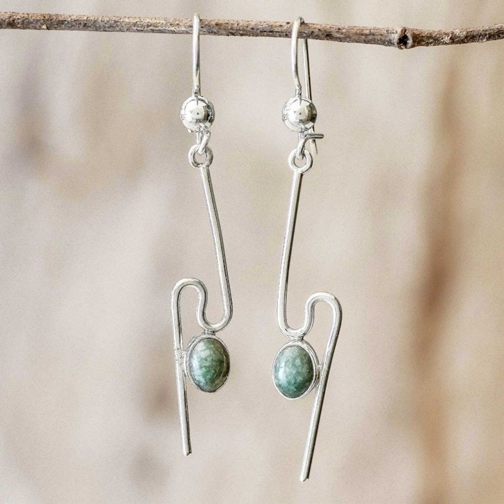 Handmade Light Green Jade Dangle Earrings 'On the Curve in Light Green'