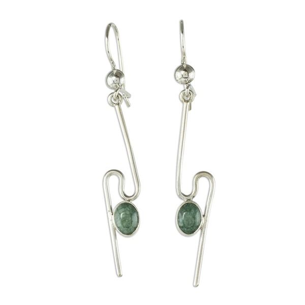 Alternate image for Handmade Light Green Jade Dangle Earrings On the Curve in Light Green