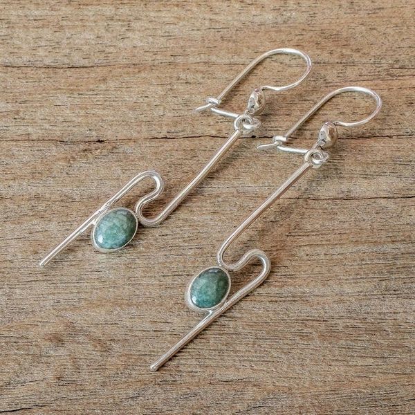 Alternate image for Handmade Light Green Jade Dangle Earrings On the Curve in Light Green