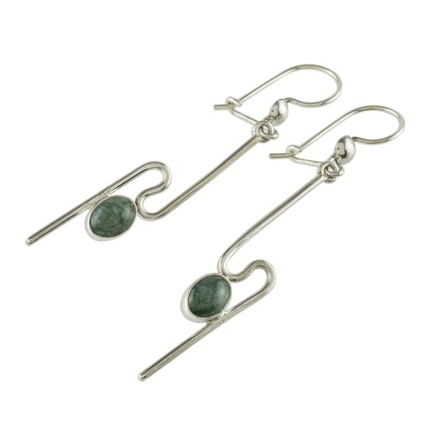 Alternate image for Handmade Light Green Jade Dangle Earrings On the Curve in Light Green