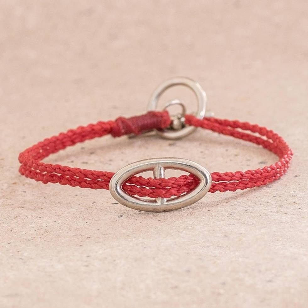 Buckle Accent Red Cord Bracelet 'Red Braids'