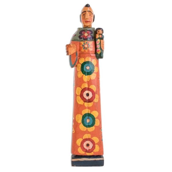 Alternate image for Hand-Painted Wood Anthony of Padua Statuette from Guatemala Saint Anthony of Padua