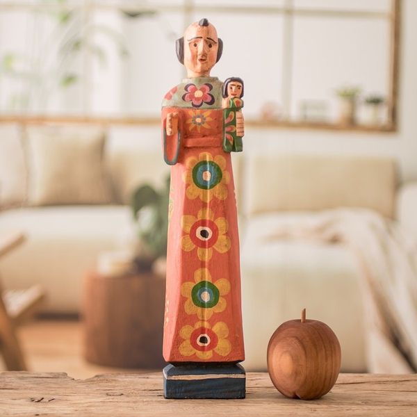 Alternate image for Hand-Painted Wood Anthony of Padua Statuette from Guatemala Saint Anthony of Padua