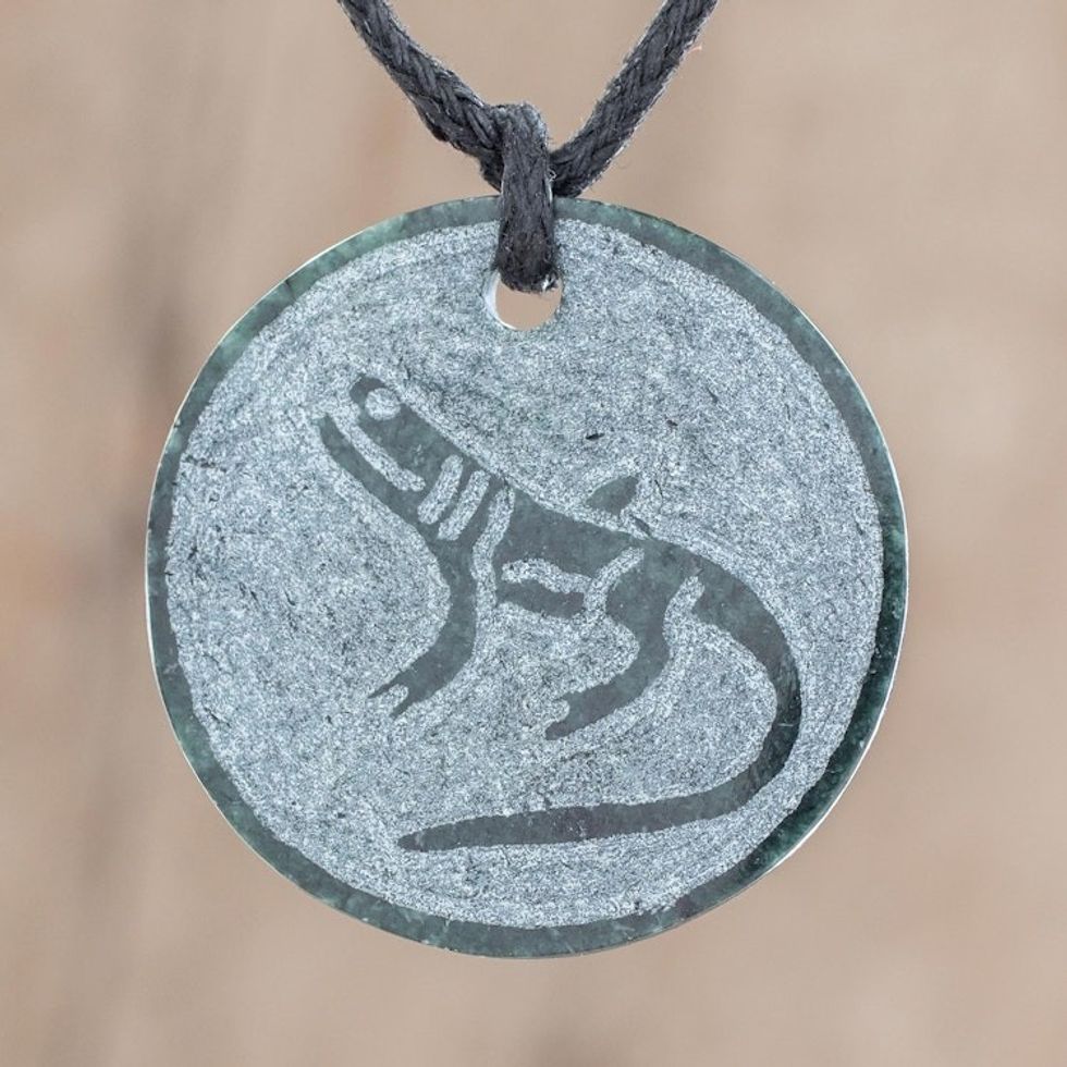 Jade Lizard Pendant Necklace from Guatemala 'Nahual Imox'